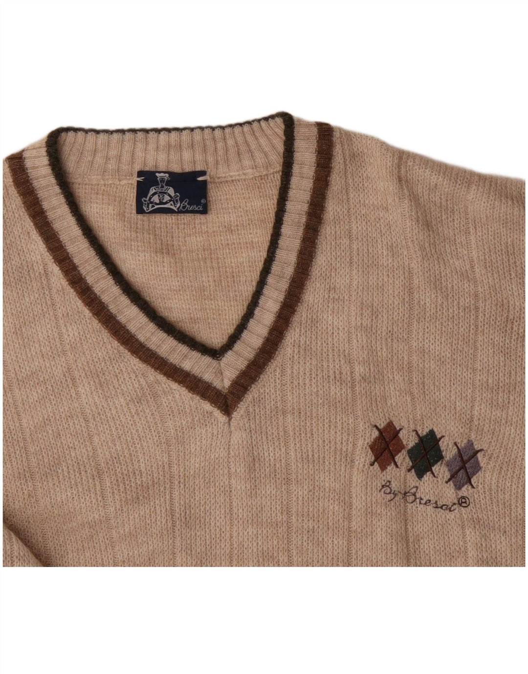 BRESCI Herre V-hals sweater XL Beige Akryl