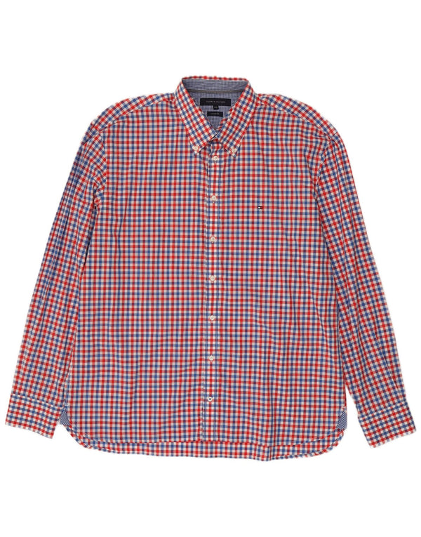 Tommy Hilfiger Herre Custom Fit skjorte 2XL Rød Gingham Bomuld