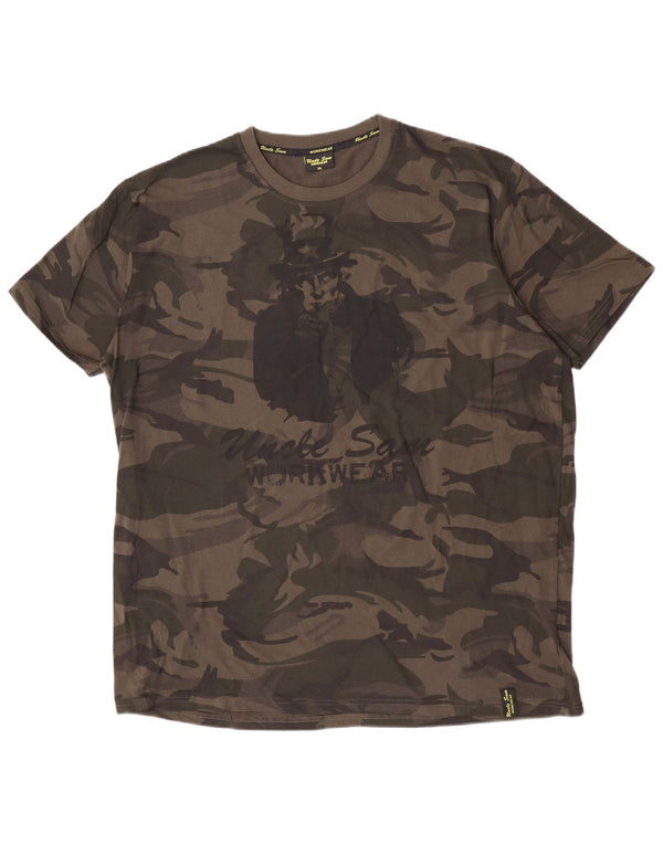 Onkel Sam Herre Worker Wear Grafisk T-Shirt Top 3XL Khaki Camouflage Bomuld