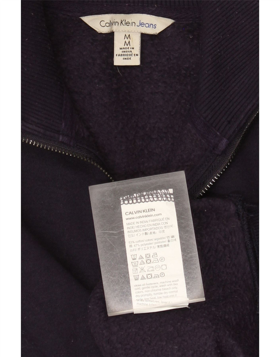 Calvin Klein Jeans Herre Grafisk Zip Neck Sweatshirt Jumper Medium Navy Blue