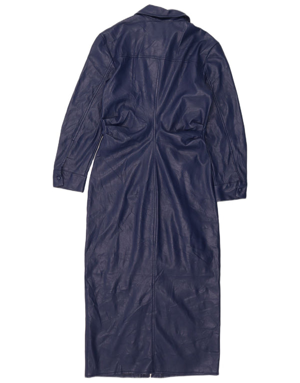 Zara Dame skjortekjole i imiteret læder UK 10 Small Navy Blue Polyester