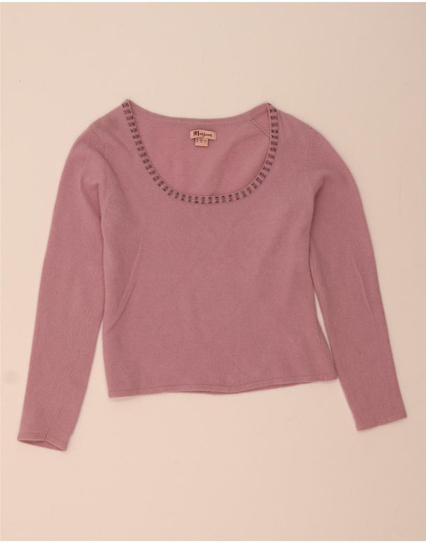 Monsoon Womens Crop Boat Neck Jumper Sweater UK 16 Large Pink Lambswool