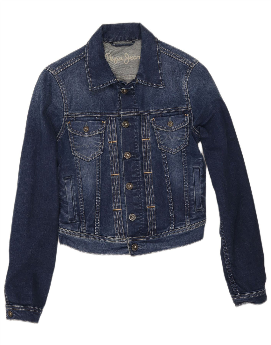 PEPE Jeans Dame Crop Denim Jacket UK 10 Small Blue Bomuld