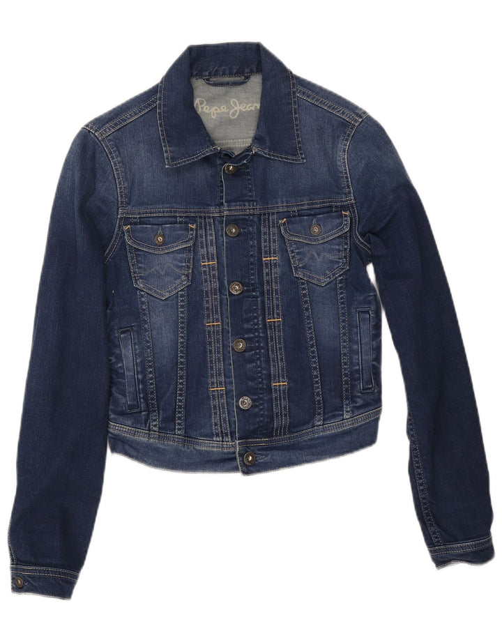 PEPE Jeans Dame Crop Denim Jacket UK 10 Small Blue Bomuld