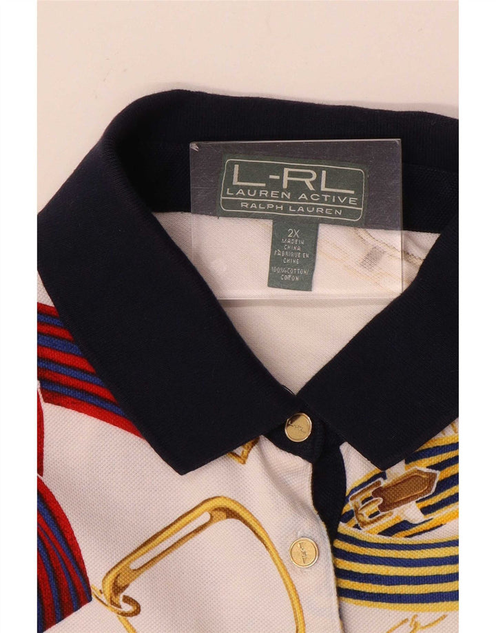 Ralph Lauren Dame Riding Abstrakt mønster Polo shirt 2XL Hvid Bomuld