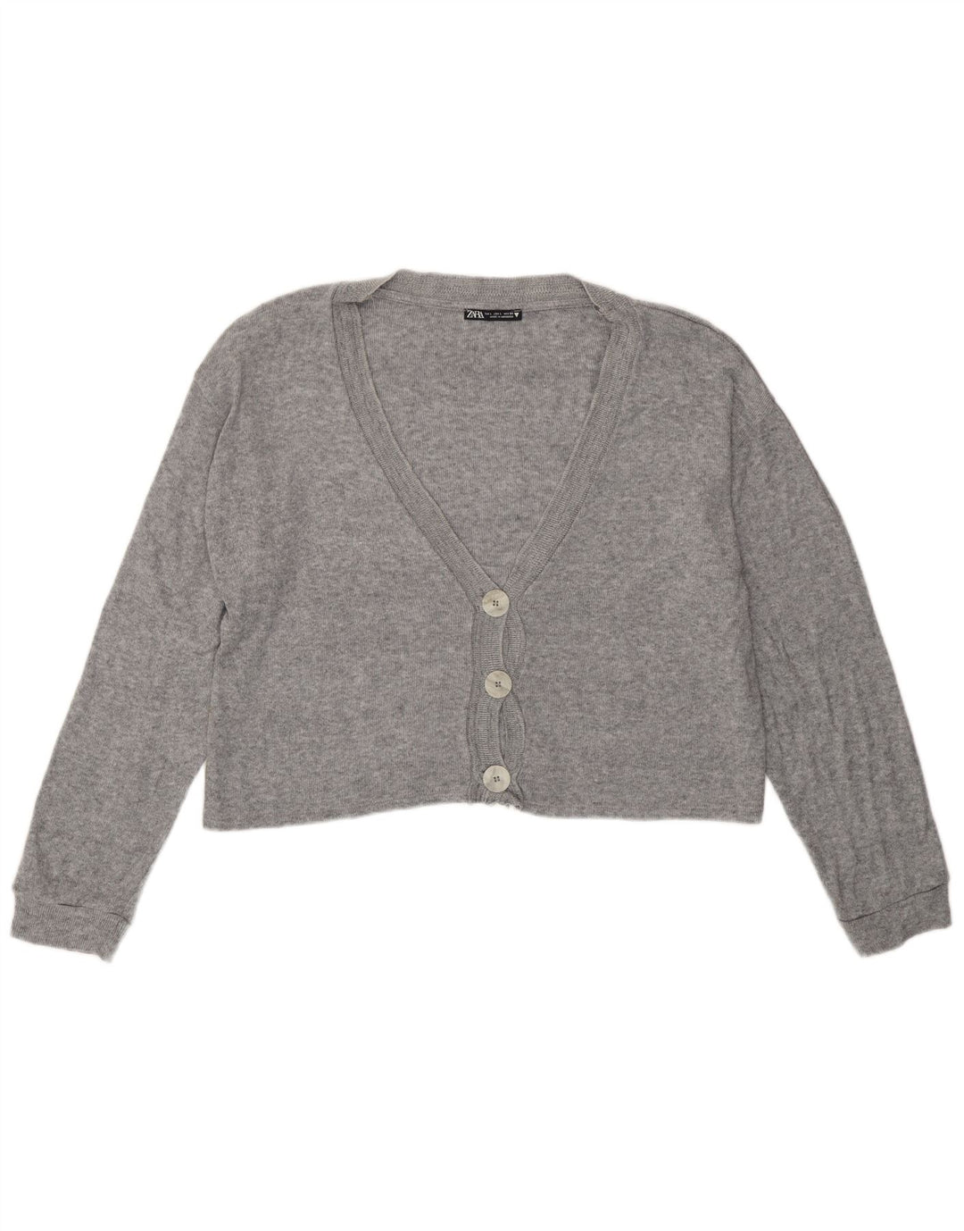 Zara Womens Crop Cardigan Sweater UK 16 Large Grey Flecked