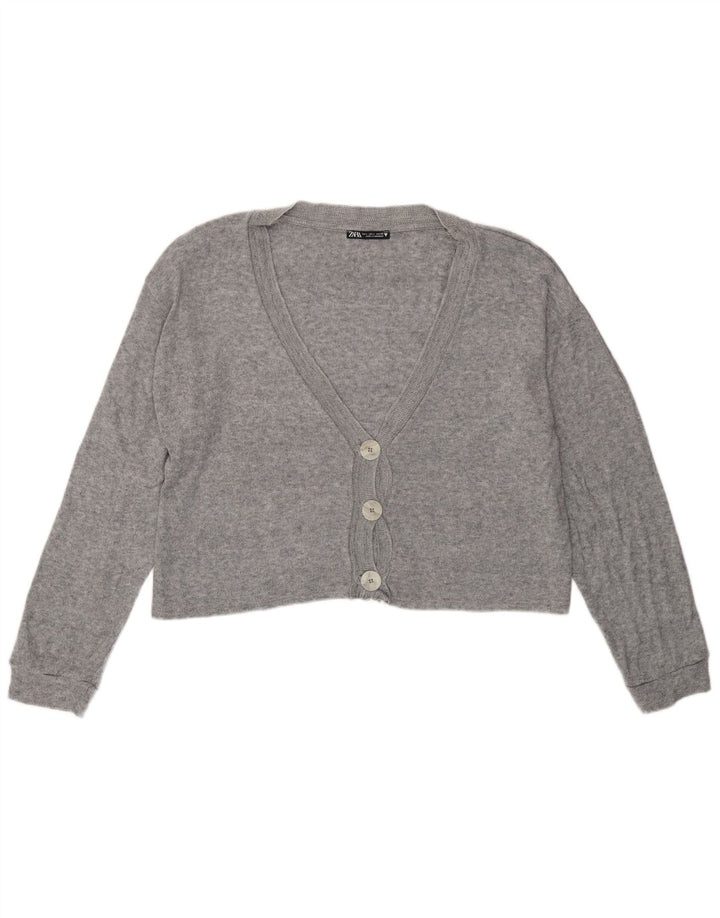 Zara Womens Crop Cardigan Sweater UK 16 Large Grey Flecked