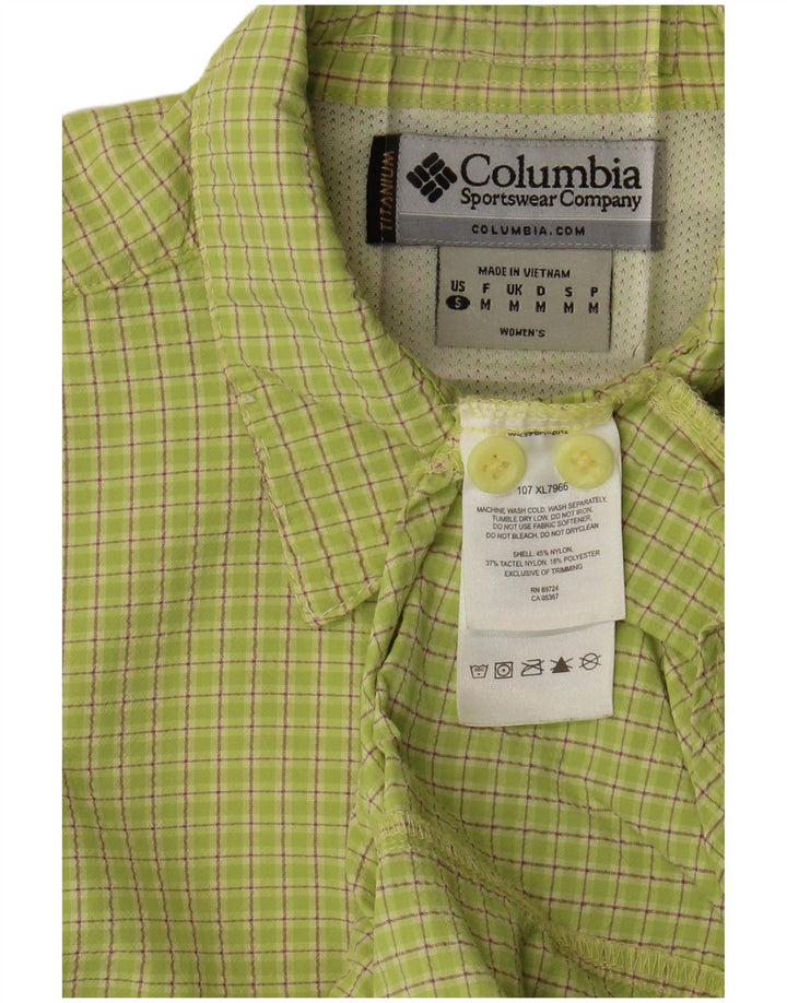COLUMBIA Dame Titanium Kortærmet Skjorte UK 12 Medium Grøn Ternet Nylon