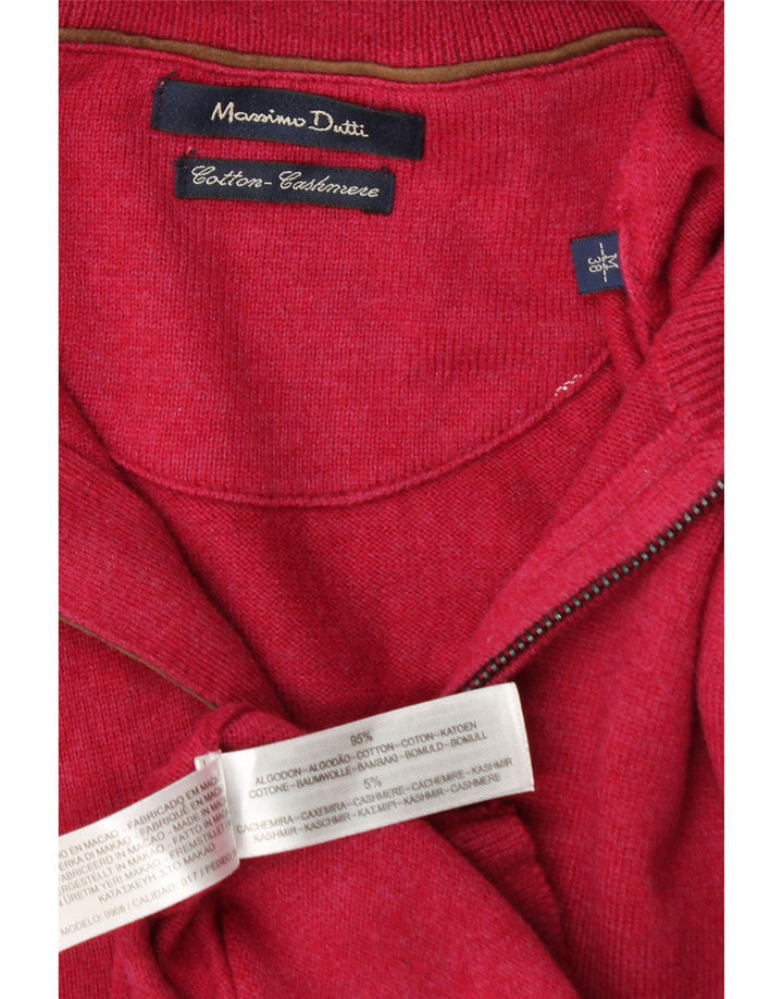 Massimo Dutti Herre Zip Neck Jumper Sweater Medium Pink Bomuld