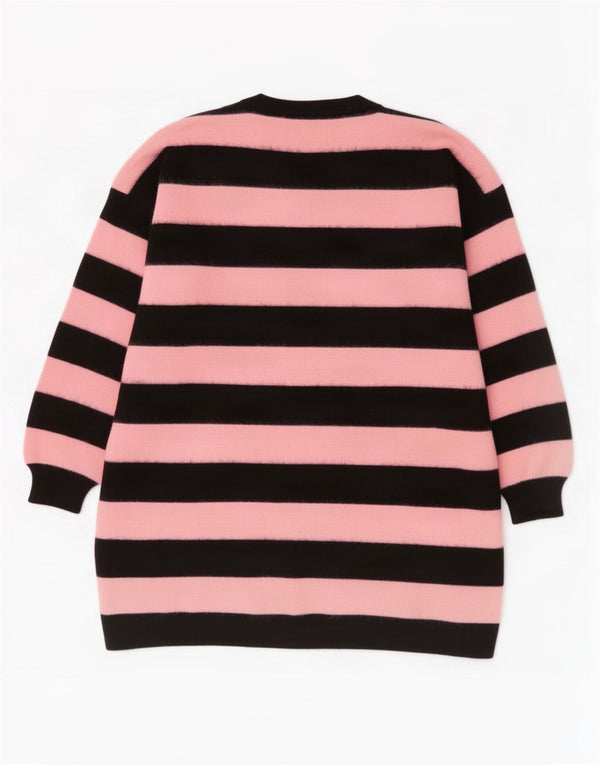 Vintage dame sweater med rund hals, UK 14 Medium Pink stribet