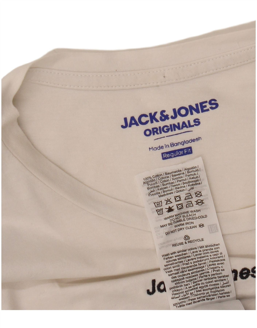 JACK & JONES Herre Originals T-Shirt Top Lille Hvid Colourblock Bomuld