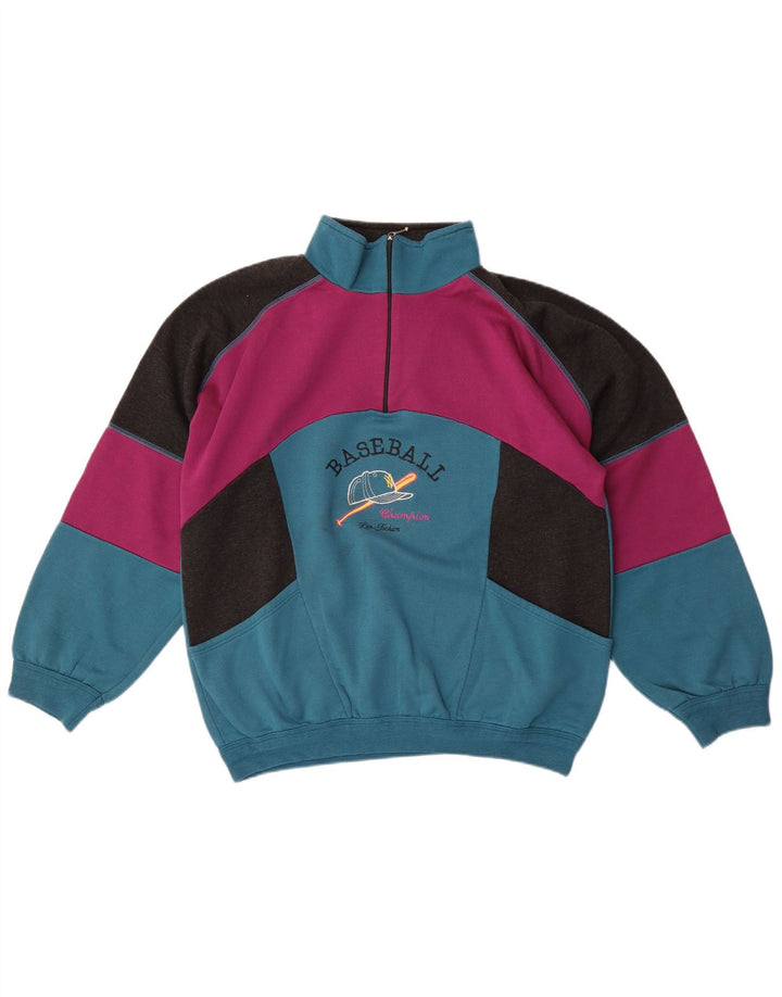Vintage herre grafisk sweatshirt jumper stor flerfarvet farveblok