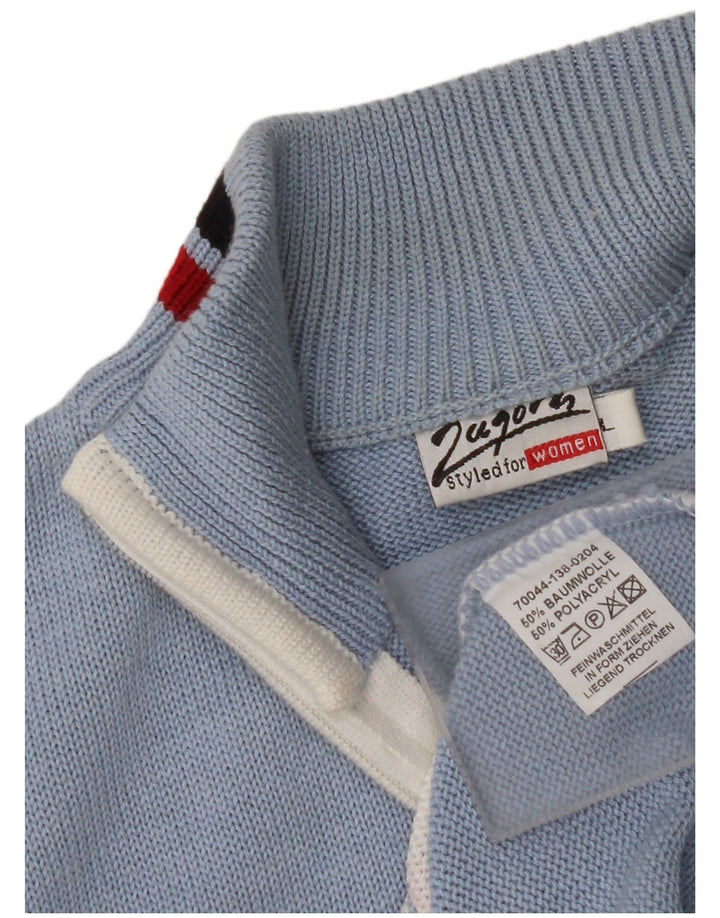 VINTAGE Dame ærmeløs cardigan sweater UK 16 Large Blue Colourblock