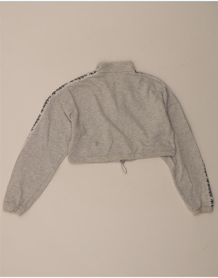 Adidas Dame Oversized Grafisk Zip Neck Sweatshirt Jumper UK 8 Small Grey