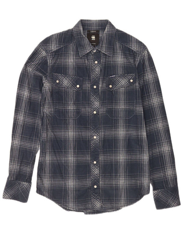 G-Star Herre Corduroy Slim Fit skjorte lille marineblå plaid bomuld
