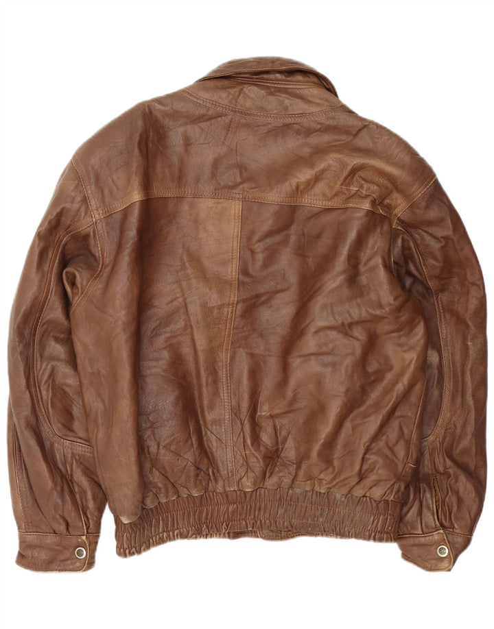 Vintage Herre Bomber Læderjakke UK 40 Stor Brun Læder