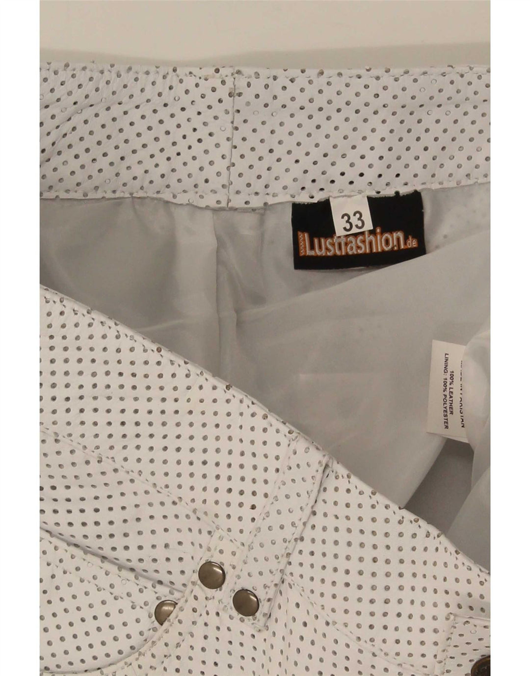 Vintage afslappede lædershorts til kvinder W33 Medium hvid plettet læder