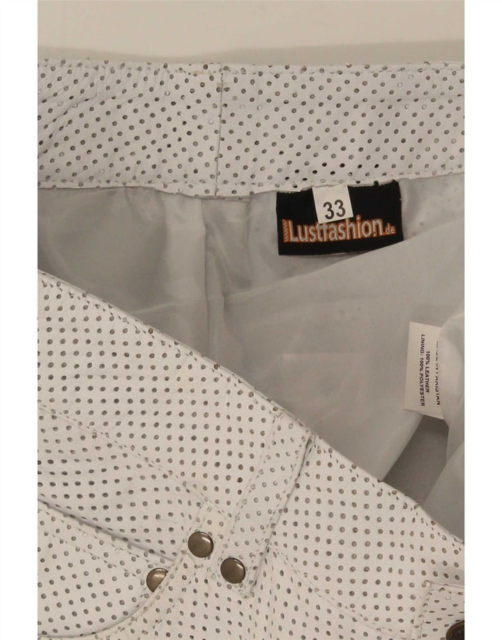Vintage afslappede lædershorts til kvinder W33 Medium hvid plettet læder