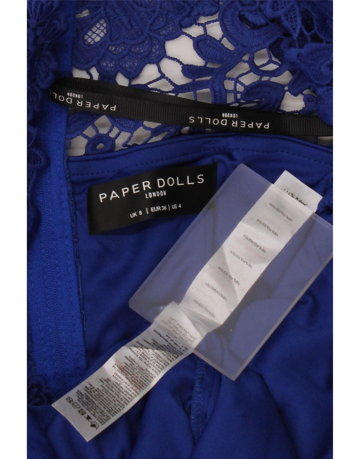 PAPIRDUKKER Kvinder Off Shoulder Kjole UK 8 Small Blue Floral Polyester