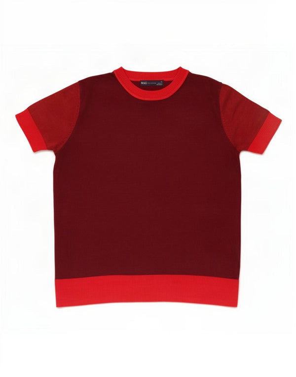 Marks & Spencer Womens T-Shirt Top UK 12 Medium Burgundy Colourblock