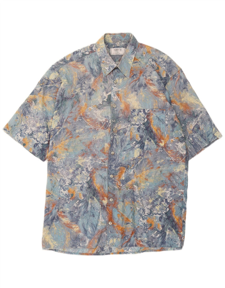 Peter Hahn Kortærmet Herreskjorte Størrelse 16 1/2 42 Large Blue Tie Dye