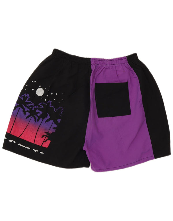 VINTAGE Grafiske svømmeshorts til mænd Small Black Colourblock