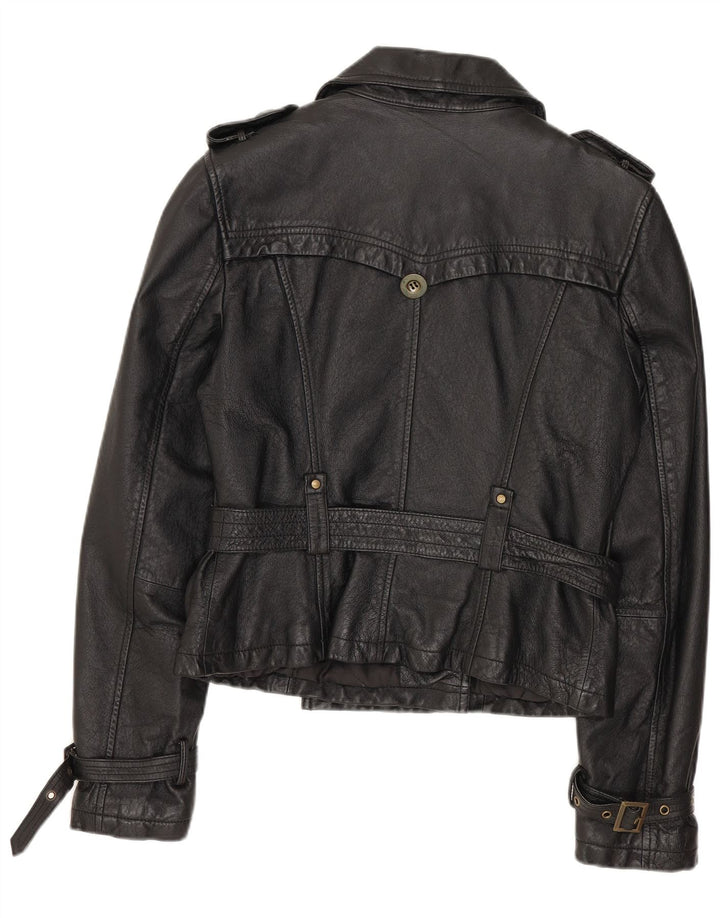 SPECCHIO Womens Crop Military Læderjakke UK 12 Medium Sort Læder