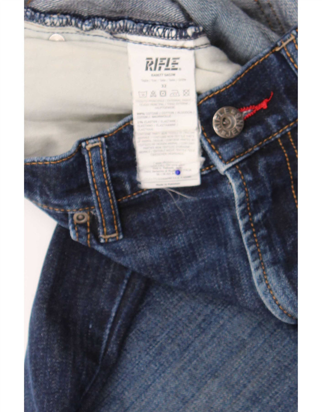 Rifle Herre Distressed Slim Jeans W32 L34 Marineblå Bomuld