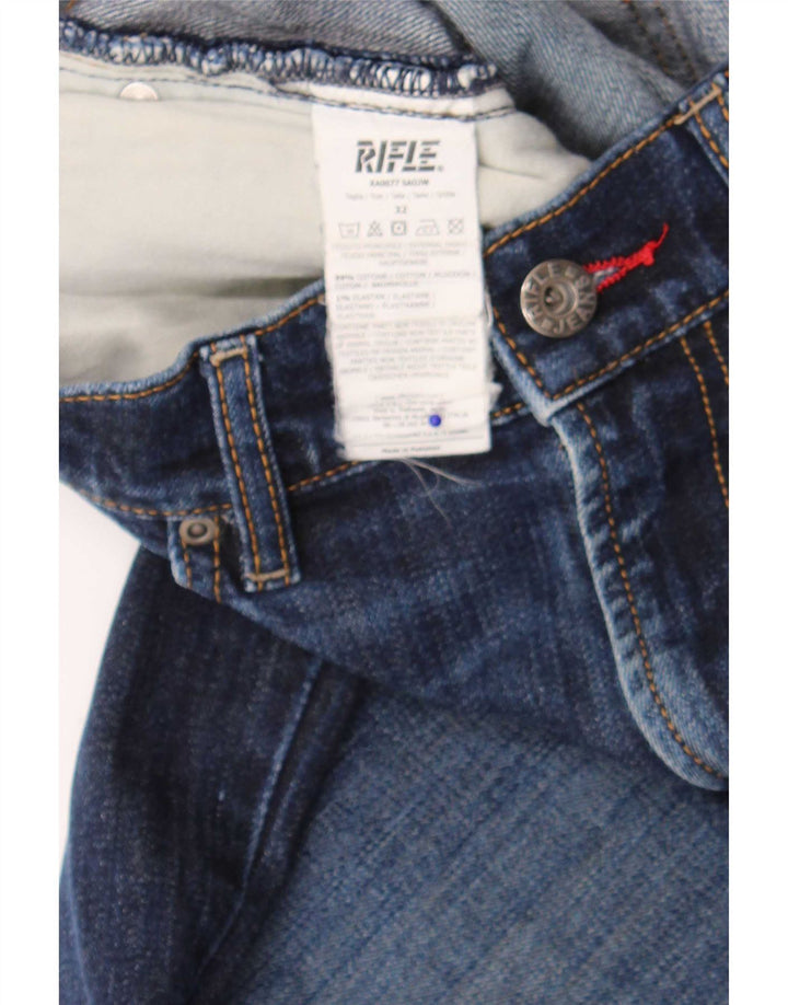 Rifle Herre Distressed Slim Jeans W32 L34 Marineblå Bomuld