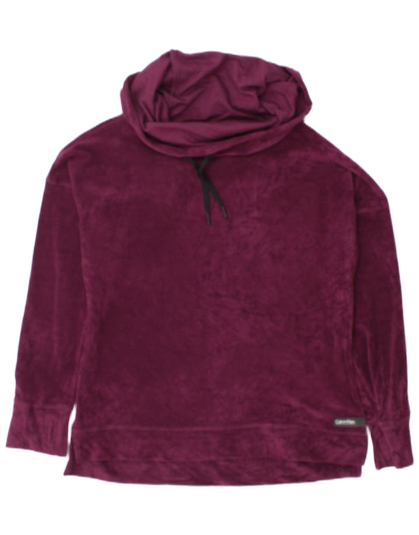 Calvin Klein Dame Velour Sweatshirt Jumper UK 16 Large Maroon Polyester