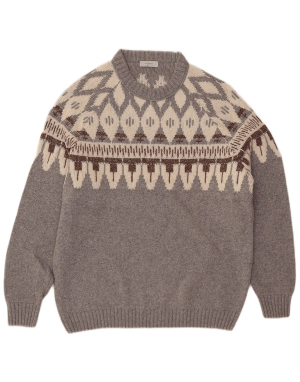 Maestrami Herre Crew Neck Jumper Sweater IT 54 XL Grå Fair Isle Wool