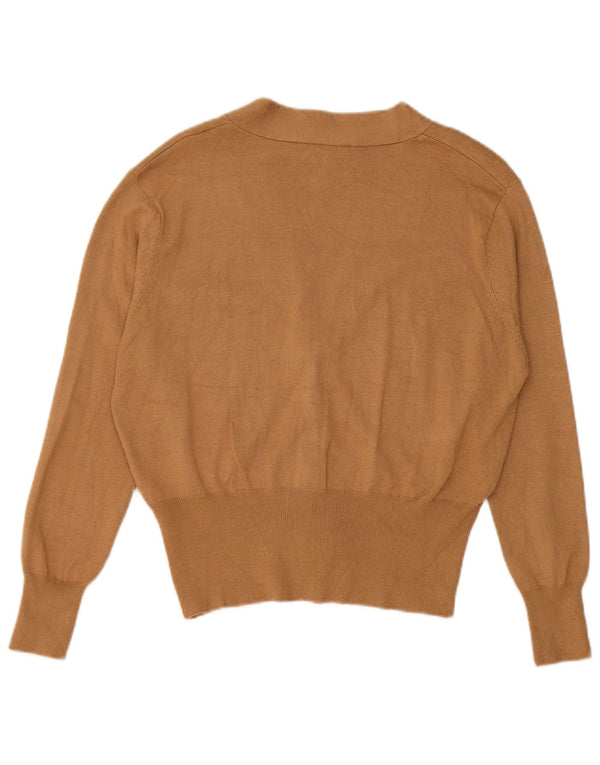 Zara Womens Crop Cardigan Sweater UK 10 Small Beige Viscose