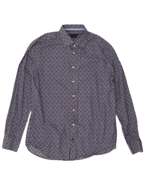 Tommy Hilfiger Herre Regular Fit Skjorte Størrelse 44 17 1/2 XL Navy Blue Floral
