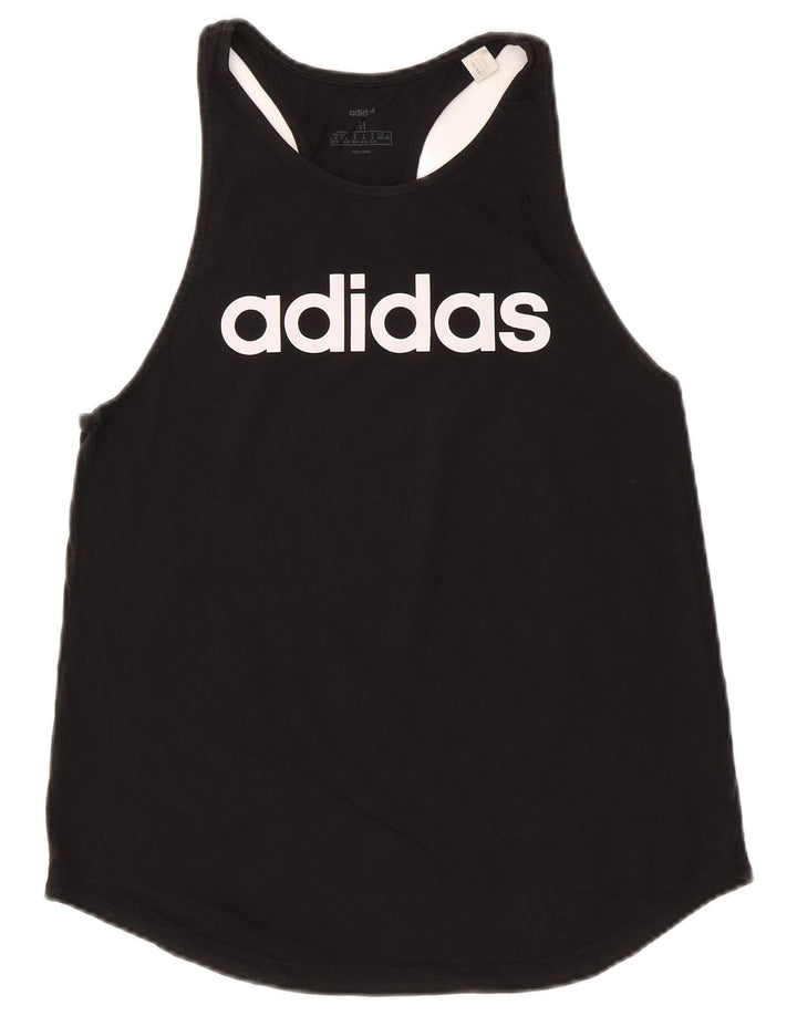 ADIDAS Kvinders Grafisk Vest Top UK 12/14 Medium Sort Bomuld