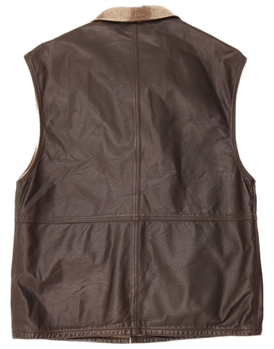Vintage Herre Læder Gilet IT 48 Medium Brun Colourblock Læder