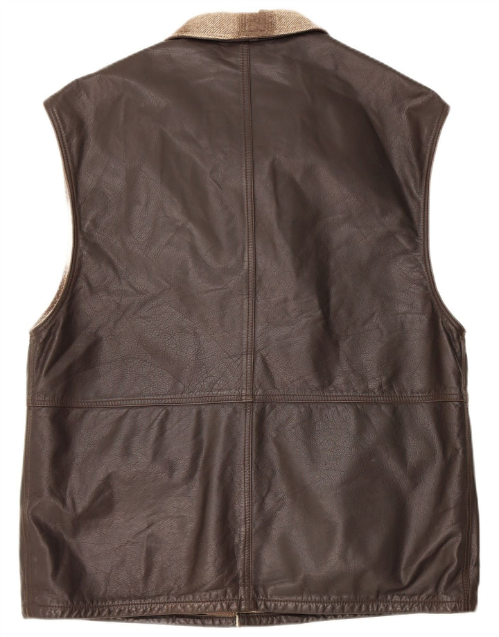 Vintage Herre Læder Gilet IT 48 Medium Brun Colourblock Læder