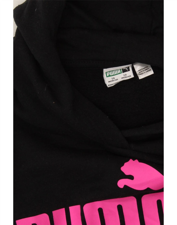 PUMA Girls Graphic Hoodie Jumper 10-11 Years Medium Black Polyester Vintage Puma and Second-Hand Puma from Messina Hembry 