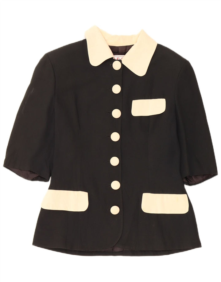 Vintage kortærmet blazerjakke til kvinder UK 12 Medium Black Colourblock