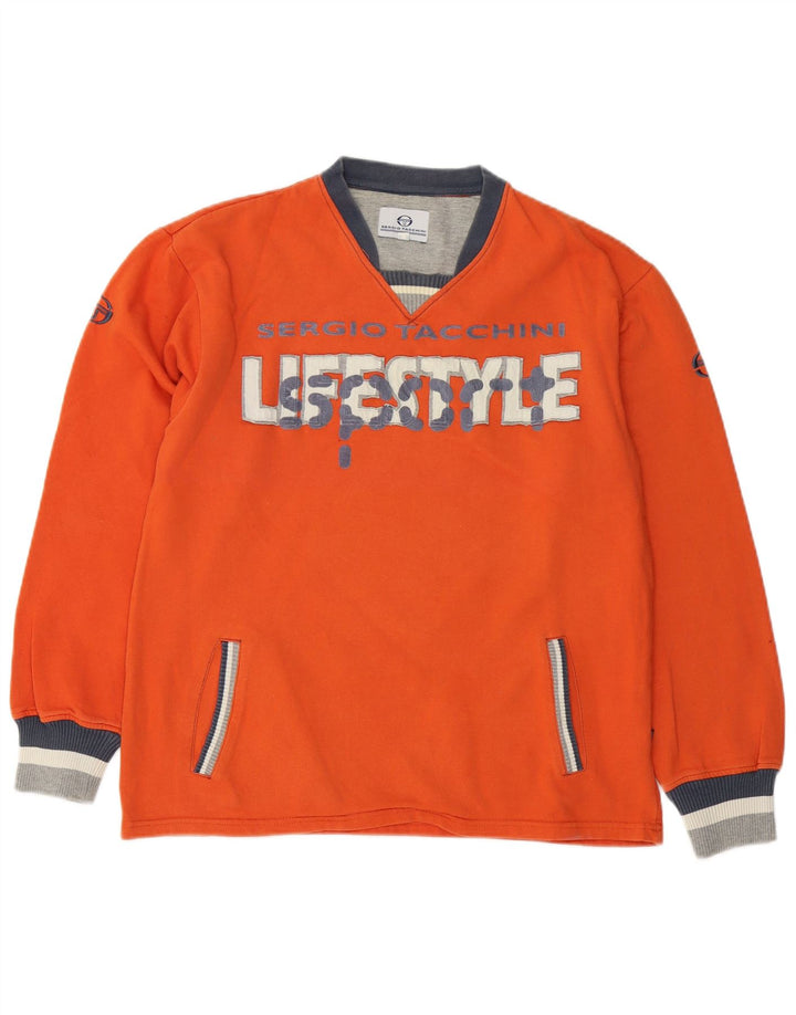 Sergio Tacchini Herre Grafisk Sweatshirt Jumper Medium Orange Bomuld