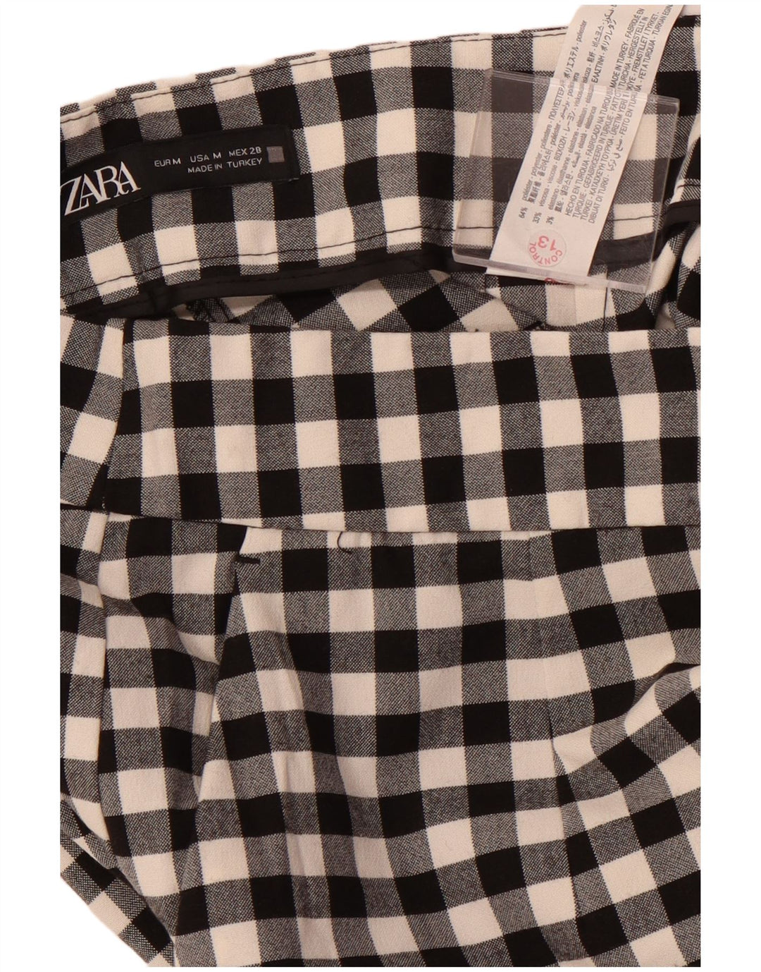 ZARA koniske chinobukser til kvinder Medium W28 L26 Sort Gingham Polyester