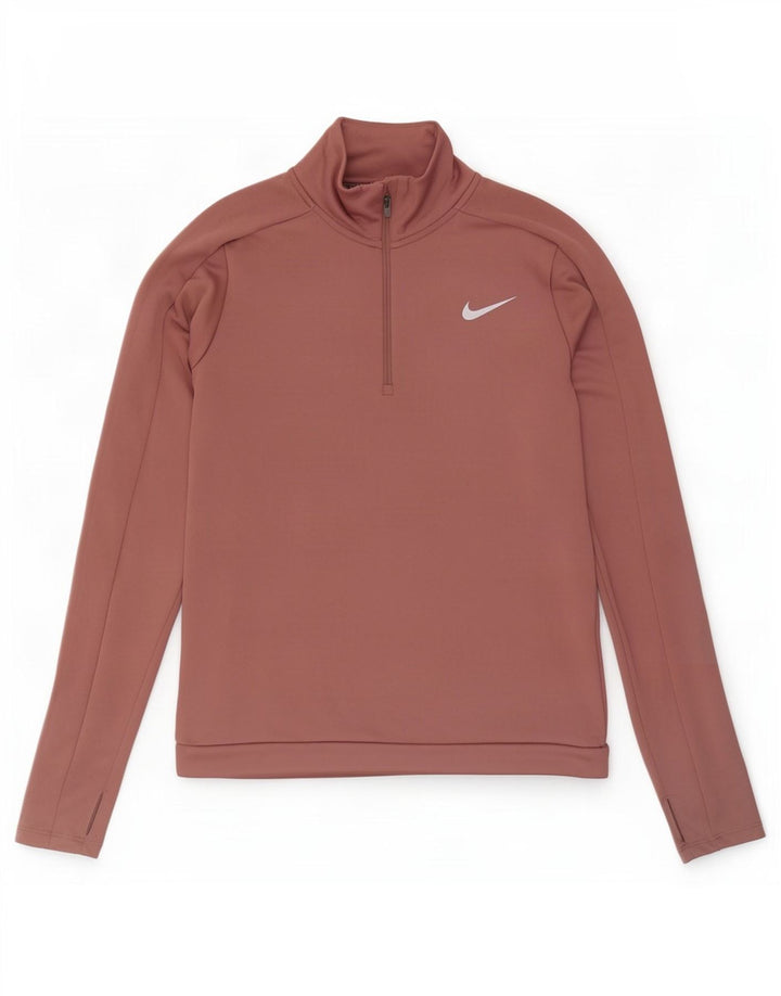 Nike Dame Dri Fit Pullover med lynlås-hals Træningsdragt Top UK 6 XS Pink