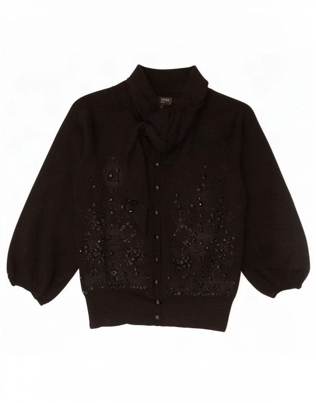 Ted Baker Dame 3/4-ærmet cardigantrøje str. 2 Small Black Floral