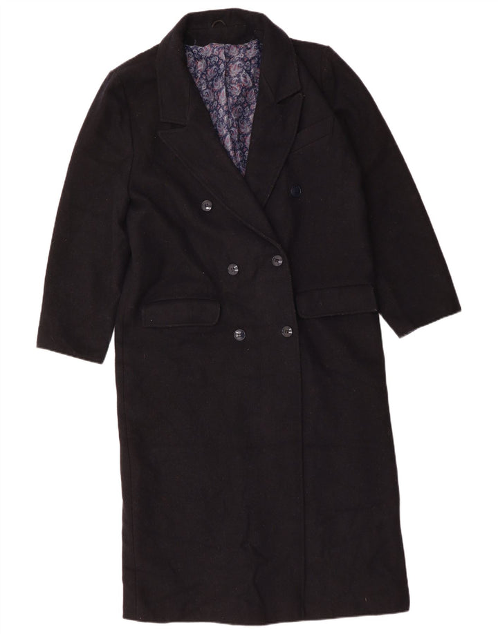 Topshop Dame Dobbeltradet Frakke UK 10 Small Navy Blue Wool