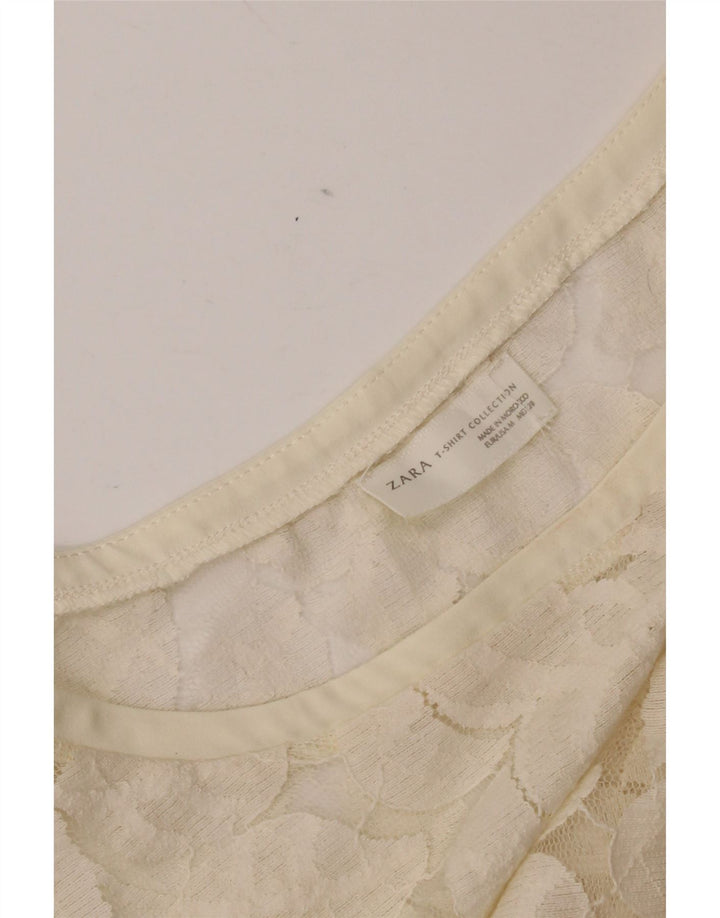 Zara Dame Blouse Top UK 12 Medium Off White Floral