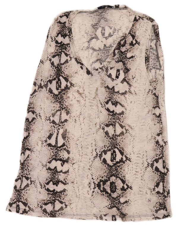 Liu Jo Dame ærmeløs bluse Top UK 8 Small White Animal Print Viscose
