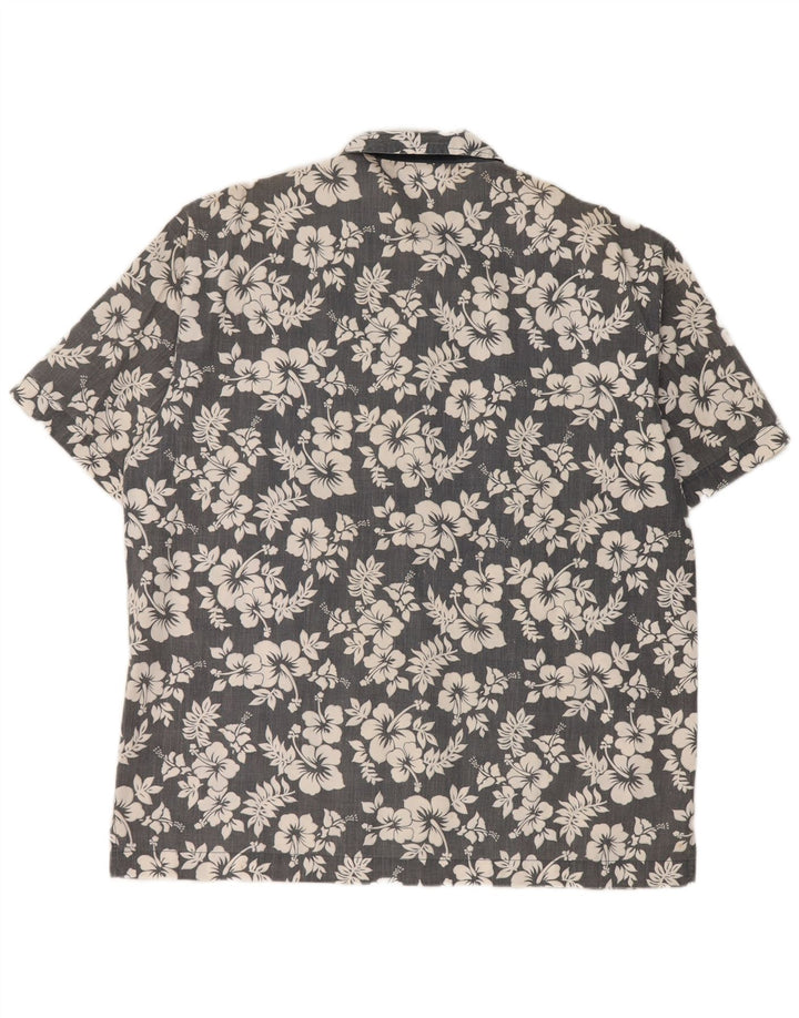 Kappa kortærmet herreskjorte stor grå blomsterpolyester