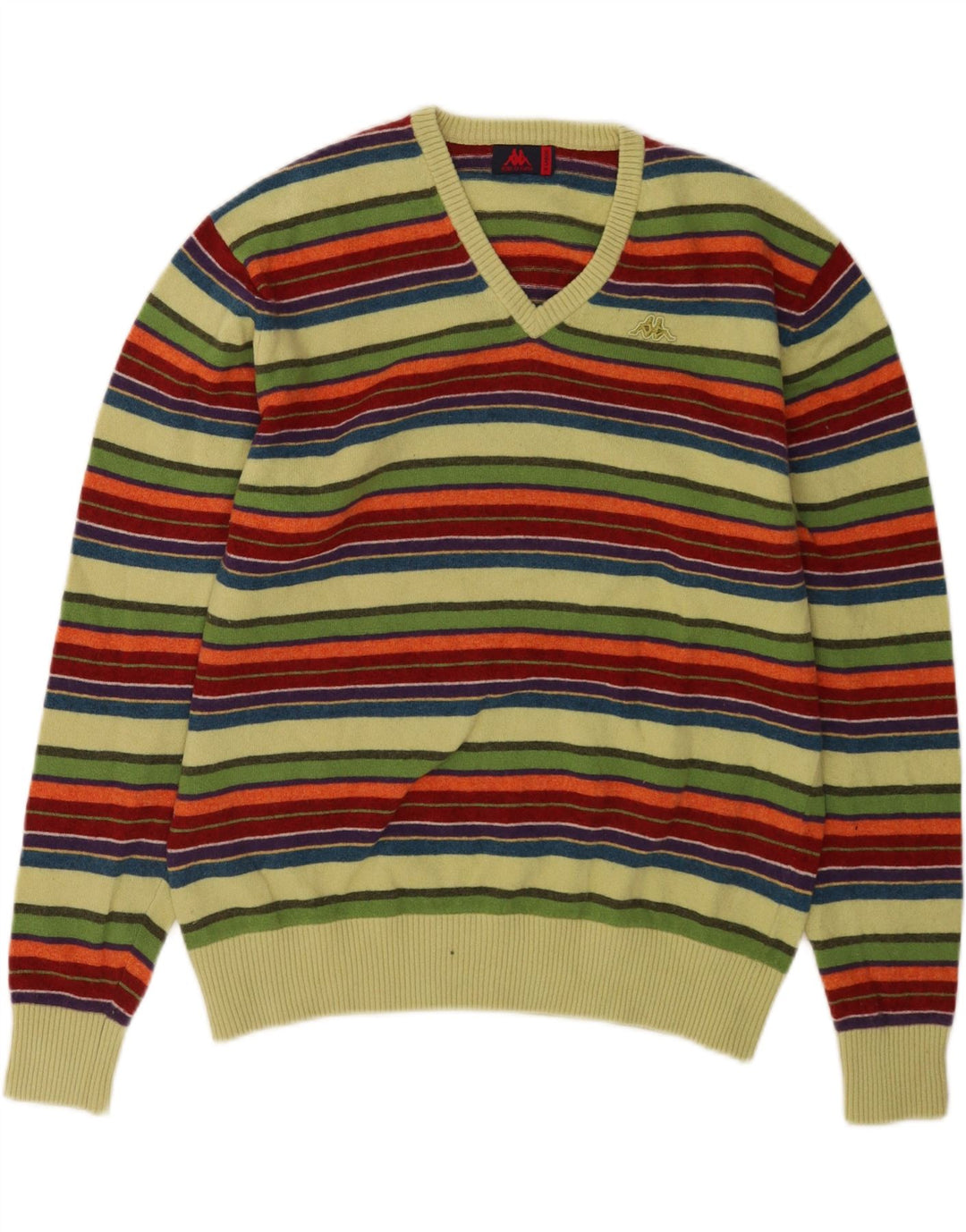 Kappa Herre V-hals sweater XL flerfarvet stribet uld