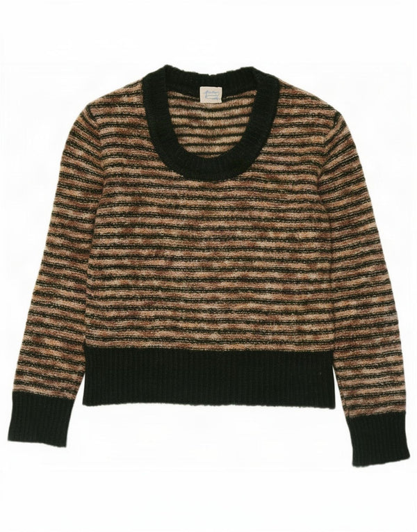 Vintage Dame Boat Neck Jumper Sweater UK 14 Medium Beige Stribet