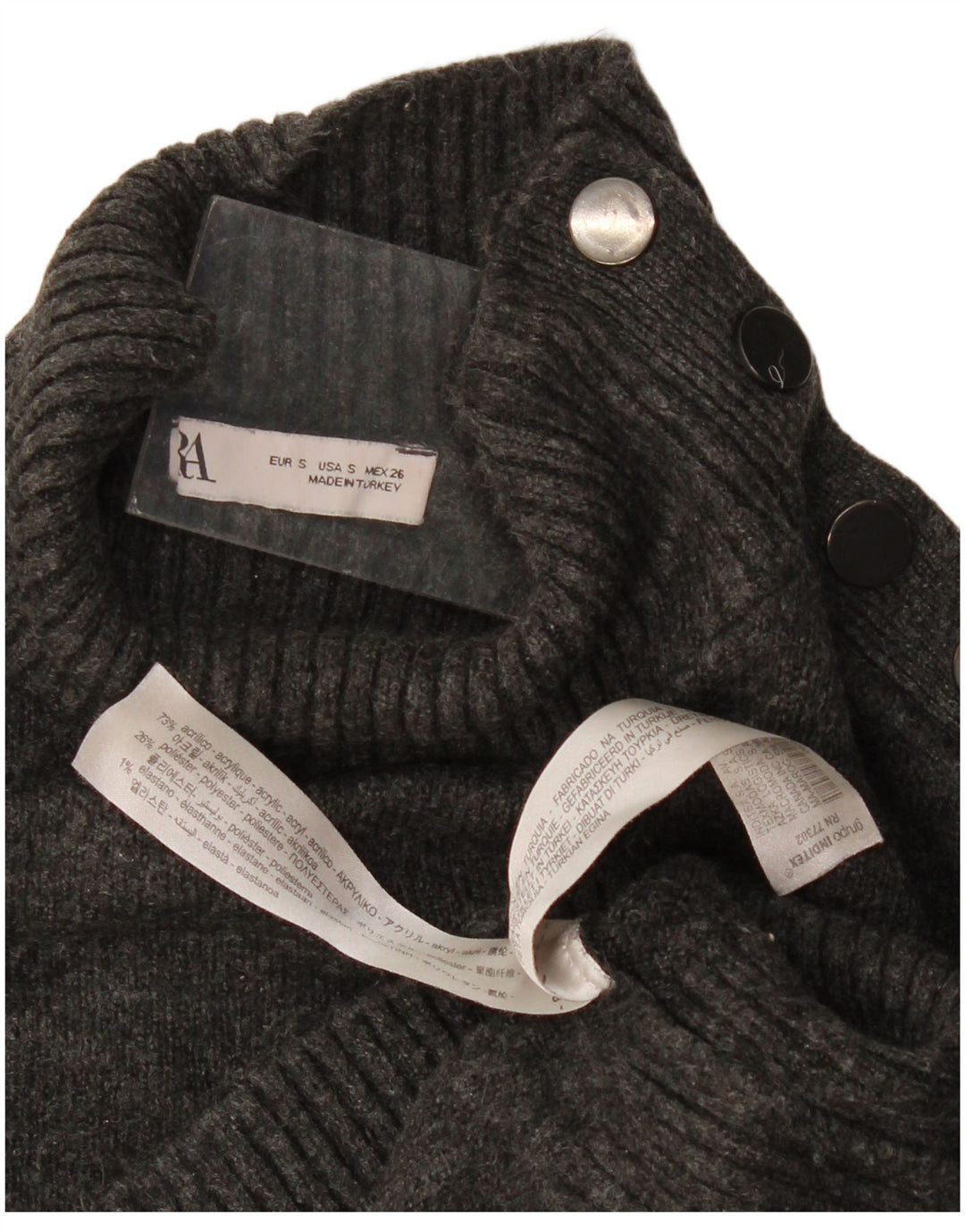Zara Womens Oversized Crop Button Neck Jumper Sweater UK 10 Small Grey