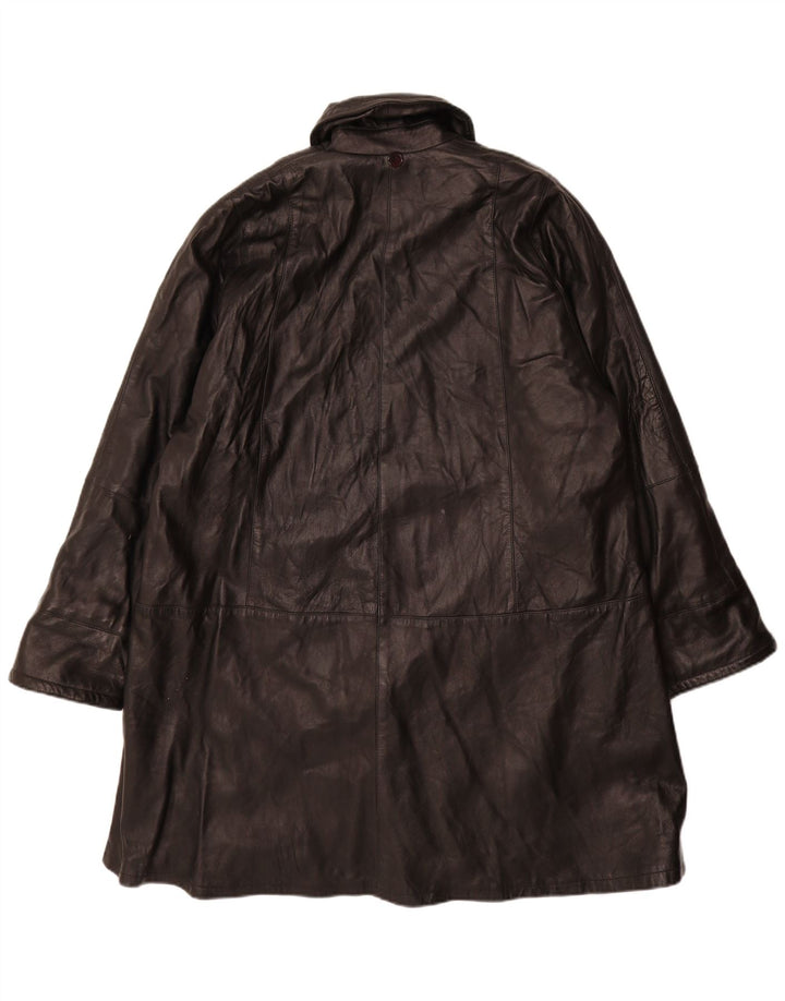 Vintage Dame Loose Fit Læderfrakke UK 14 Medium Sort Læder